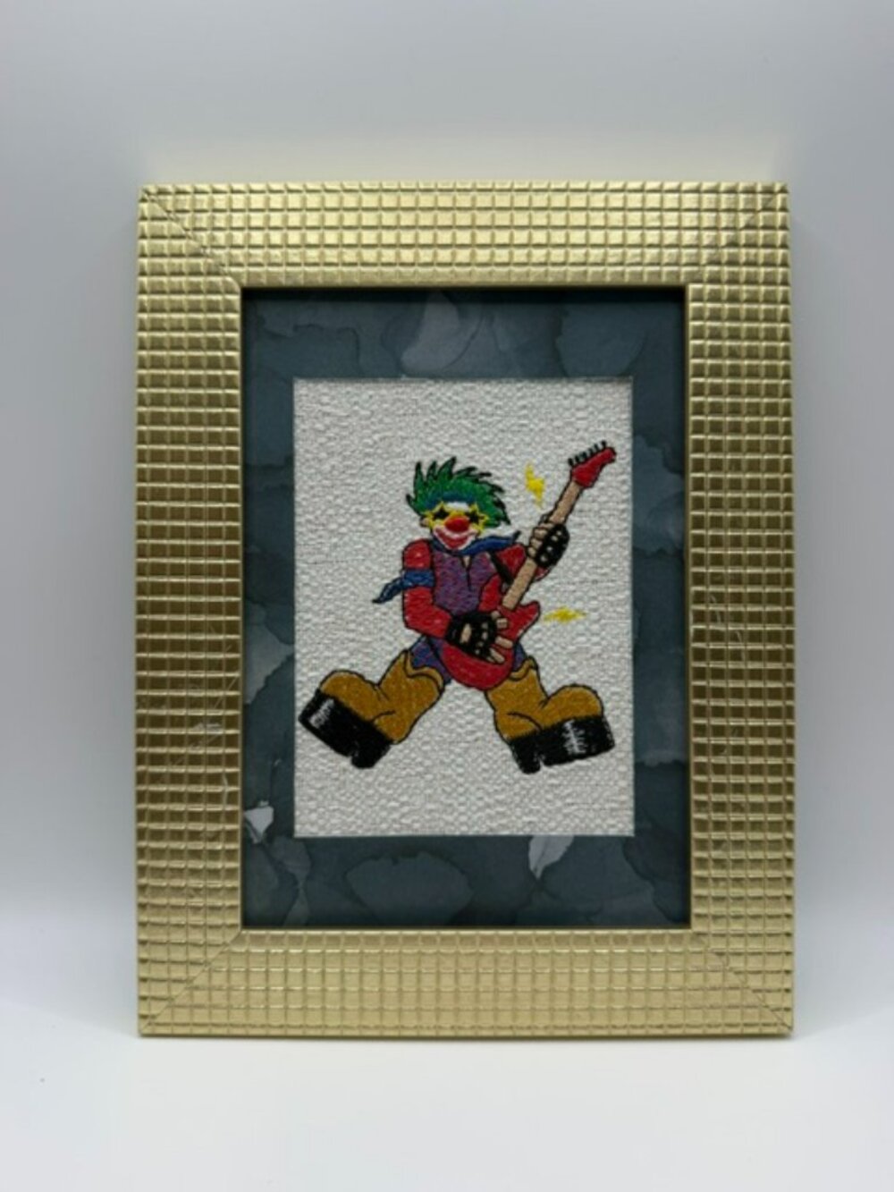 Homemade Clown Gold Framed Embroidery 5X7